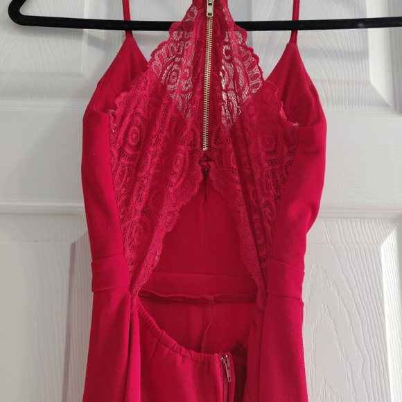 Red Lace V-Line JumpSuit - Picture 2 of 6
